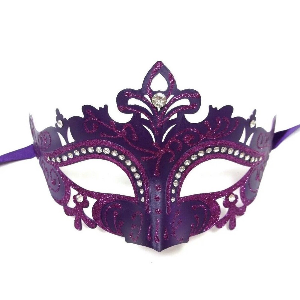 Masquerade Eye Mask Dark Purple Women Mardi Gras Halloween Party Half Face Mask